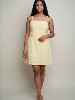 She + Sky Pale Yellow Mini Dress with Square Neck